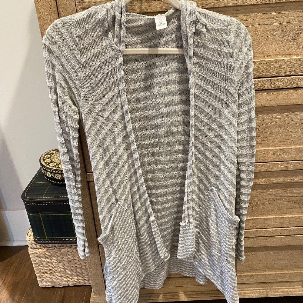Grey and white stripe hooded cardigan